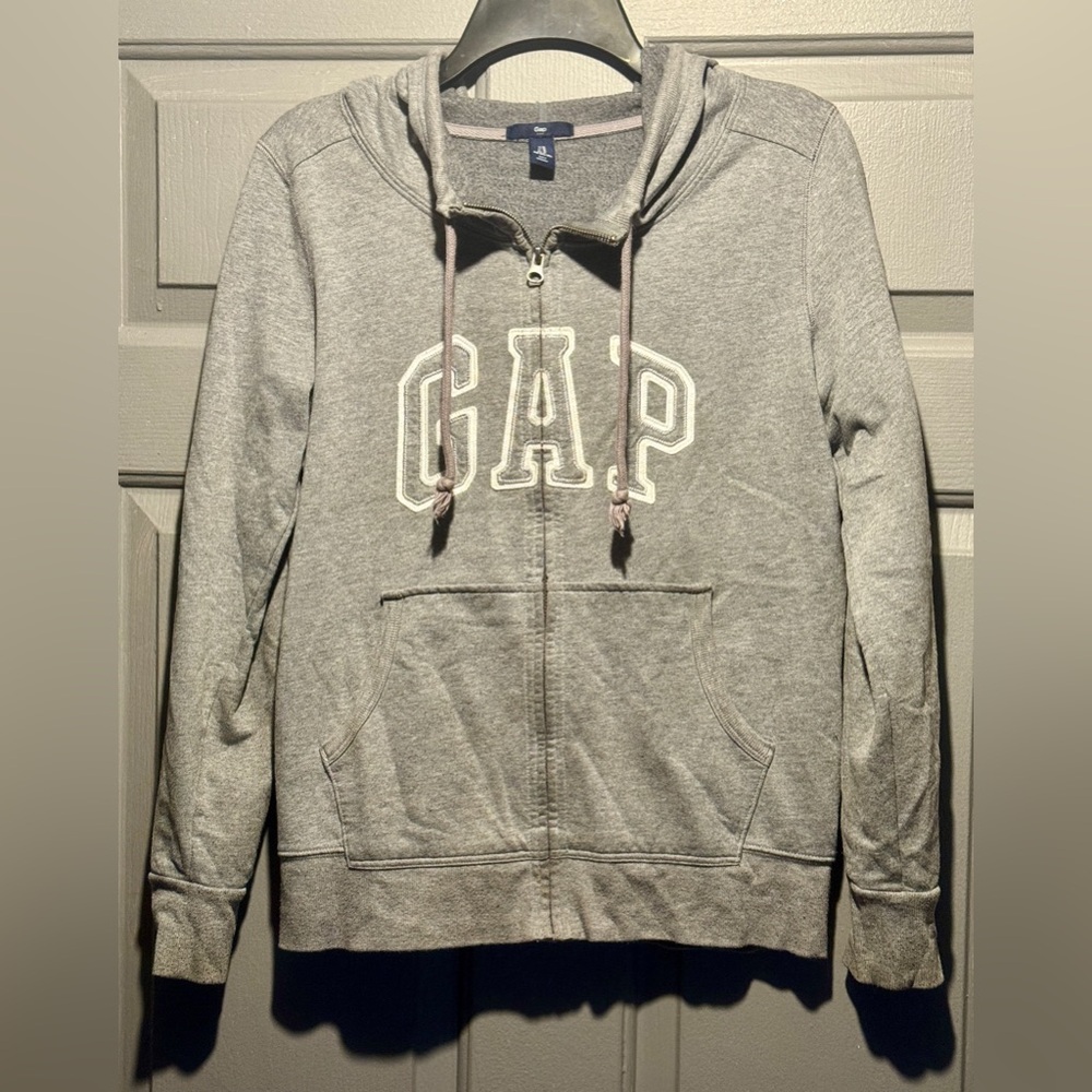 Gap Logo Full Zip Logo Zipper Hooded Gray Jacket Women's Size Medium Pre-Owned
